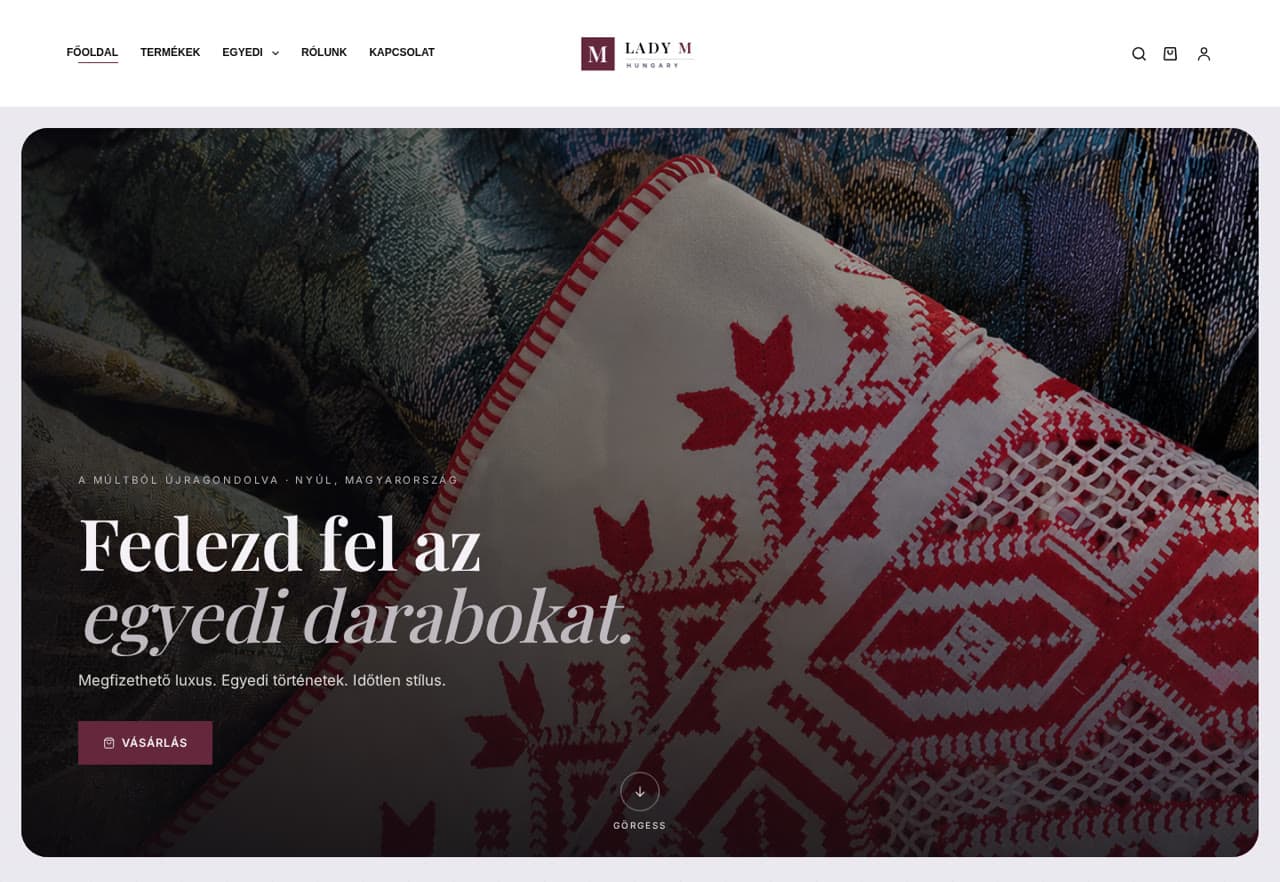 A LadyM Hungary webshop nyitóoldala